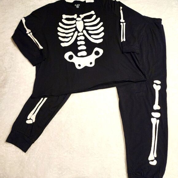 The Children's Place Womens 2 Piece Black Knit Pajamas with Skeleton Graphics XX - Picture 1 of 12